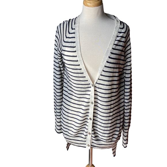 BROCHU WALKER V Neck Button Up Striped Cardigan Sweater Size Medium - Picture 1 of 11